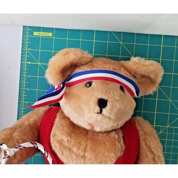 Athlete bear jump rope‎ 16" Plush Dolly Aumiller Jane 1985 honey hill red white - Picture 12 of 12